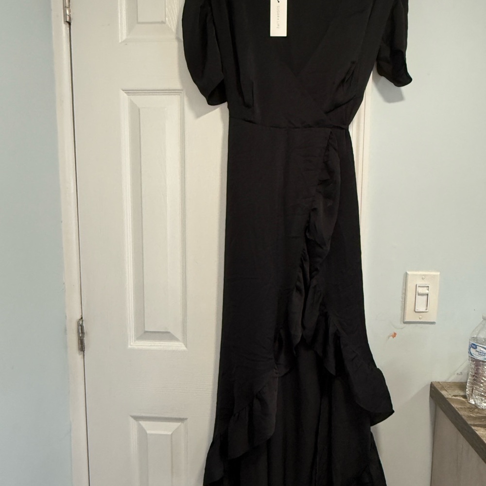 Sugarlips Black Puff Sleeve High Low Cocktail Dress